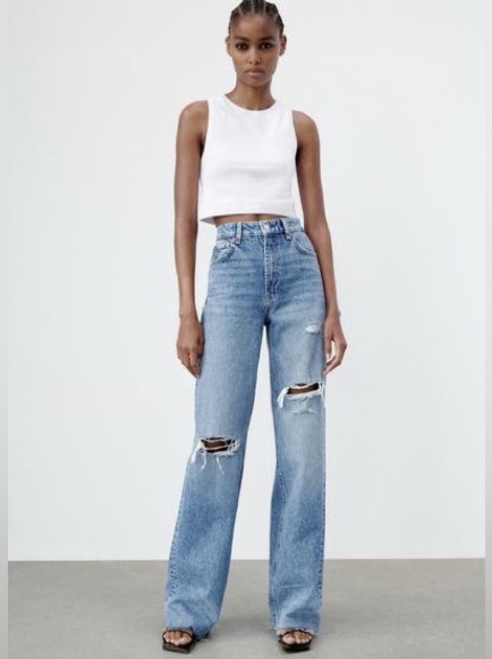 Zara Ripped Wide Leg Jeans